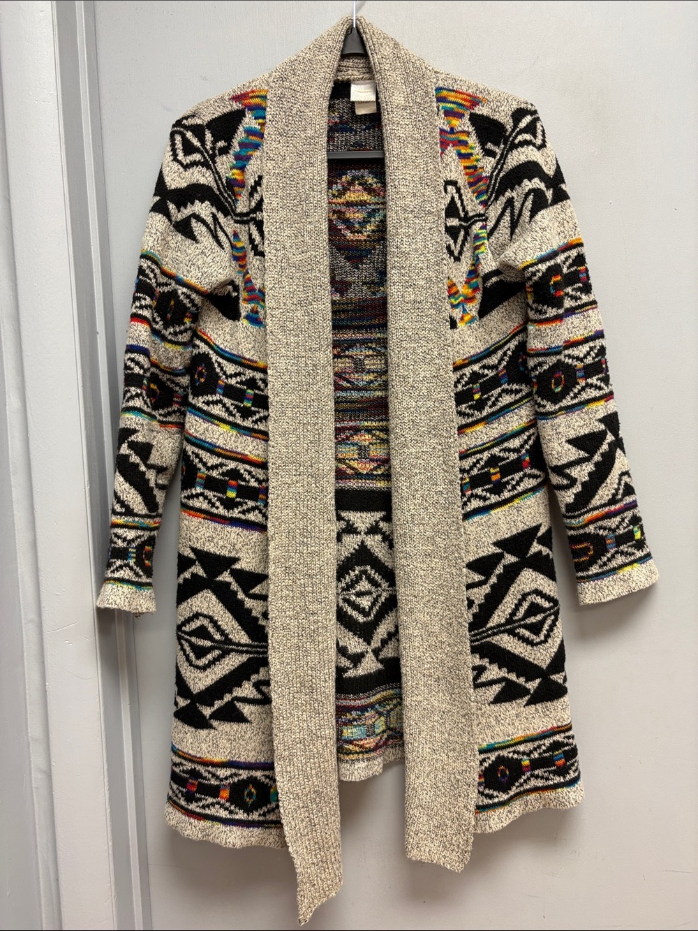Northern Angel Aztec Southwestern Open Front Long Cardigan Sweater Small